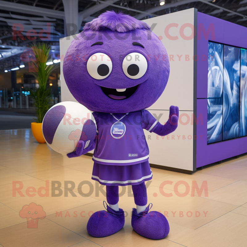 Purple Volleyball ball mascot costume character dressed with Midi Dress and Belts