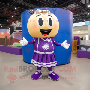 Purple Volleyball ball mascot costume character dressed with Midi Dress and Belts