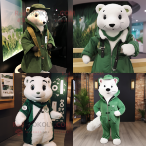 Forest Green Ermine mascot costume character dressed with Parka and Tie pins