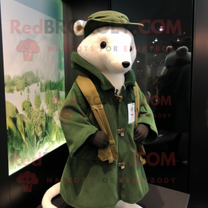 Forest Green Ermine mascot costume character dressed with Parka and Tie pins