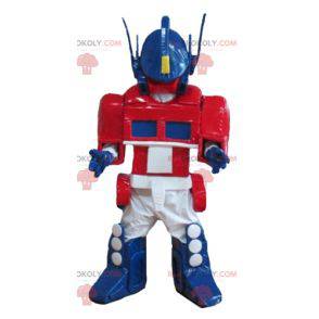 Mascote do robô Transformers azul, branco e vermelho -