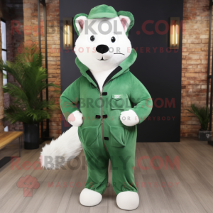 Forest Green Ermine mascot costume character dressed with Parka and Tie pins