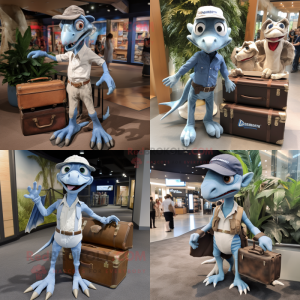 Silver Dimorphodon mascot costume character dressed with Chambray Shirt and Briefcases