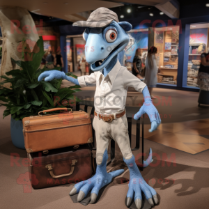 Silver Dimorphodon mascot costume character dressed with Chambray Shirt and Briefcases