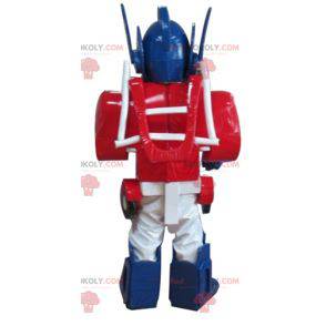 Mascote do robô Transformers azul, branco e vermelho -