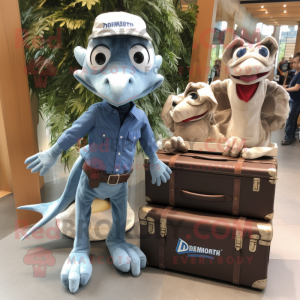 Silver Dimorphodon mascot costume character dressed with Chambray Shirt and Briefcases