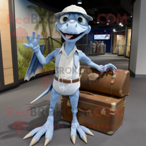 Silver Dimorphodon mascot costume character dressed with Chambray Shirt and Briefcases