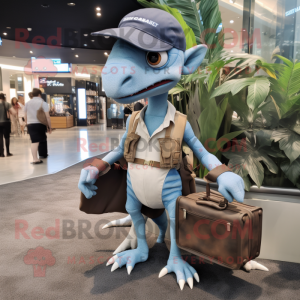 Silver Dimorphodon mascot costume character dressed with Chambray Shirt and Briefcases