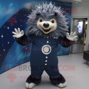 Navy Porcupine mascot costume character dressed with Bodysuit and Cufflinks