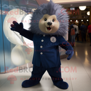 Navy Porcupine mascot costume character dressed with Bodysuit and Cufflinks