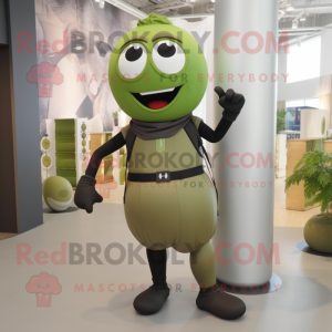 Olive human cannon ball mascot costume character dressed with Leggings and Belts