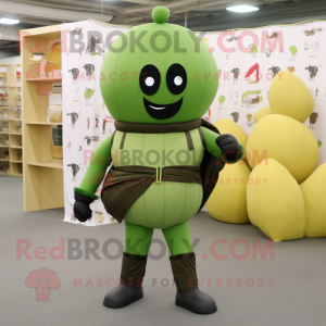 Olive human cannon ball mascot costume character dressed with Leggings and Belts