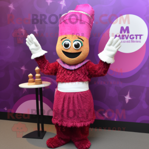 Magenta Biryani mascot costume character dressed with Wedding Dress and Mittens