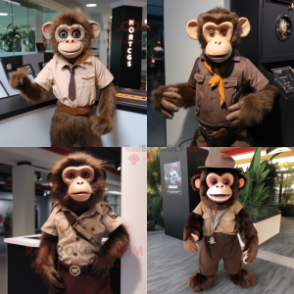 Brown Capuchin Monkey mascot costume character dressed with T-Shirt and Tie pins