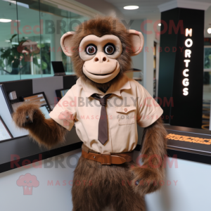 Brown Capuchin Monkey mascot costume character dressed with T-Shirt and Tie pins
