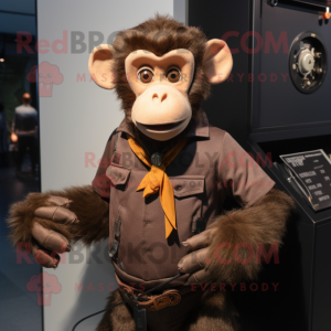Brown Capuchin Monkey mascot costume character dressed with T-Shirt and Tie pins