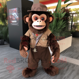 Brown Capuchin Monkey mascot costume character dressed with T-Shirt and Tie pins