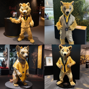 Gold Hyena mascot costume character dressed with Suit Jacket and Anklets