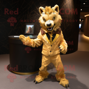 Gold Hyena mascot costume character dressed with Suit Jacket and Anklets