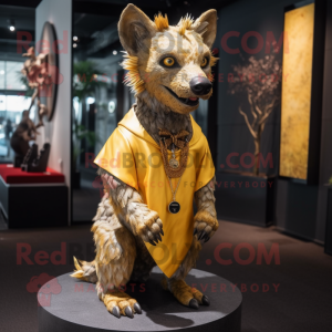 Gold Hyena mascot costume character dressed with Suit Jacket and Anklets