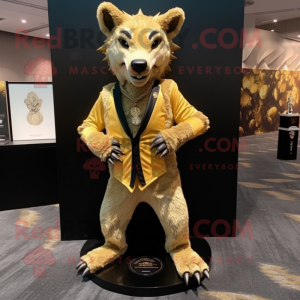 Gold Hyena mascot costume character dressed with Suit Jacket and Anklets