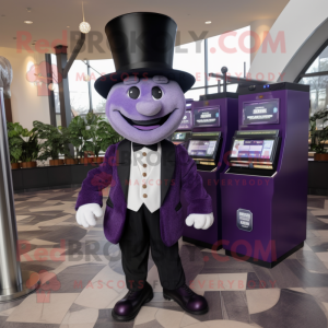 Purple Spinach mascot costume character dressed with Tuxedo and Coin purses