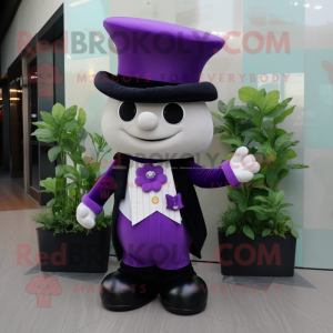 Purple Spinach mascot costume character dressed with Tuxedo and Coin purses