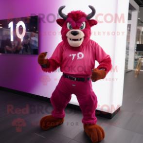 Magenta Minotaur mascot costume character dressed with Blouse and Smartwatches