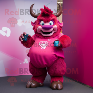 Magenta Minotaur mascot costume character dressed with Blouse and Smartwatches
