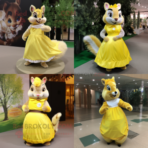 Lemon Yellow Squirrel mascot costume character dressed with Skirt and Cummerbunds