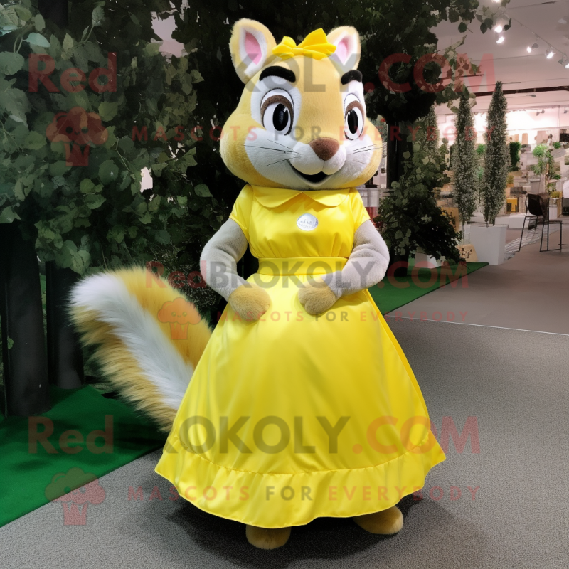 Lemon Yellow Squirrel mascot costume character dressed with Skirt and Cummerbunds Lemon Yellow Squirrel mascot costume character dressed with Skirt and Cummerbunds