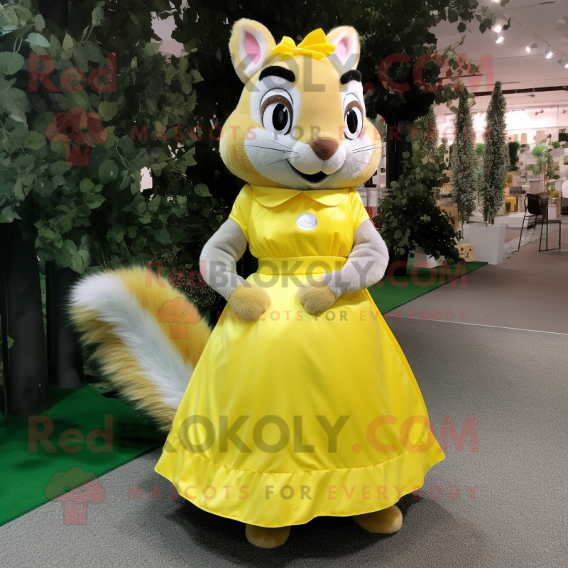 Lemon Yellow Squirrel mascot costume character dressed with Skirt and Cummerbunds