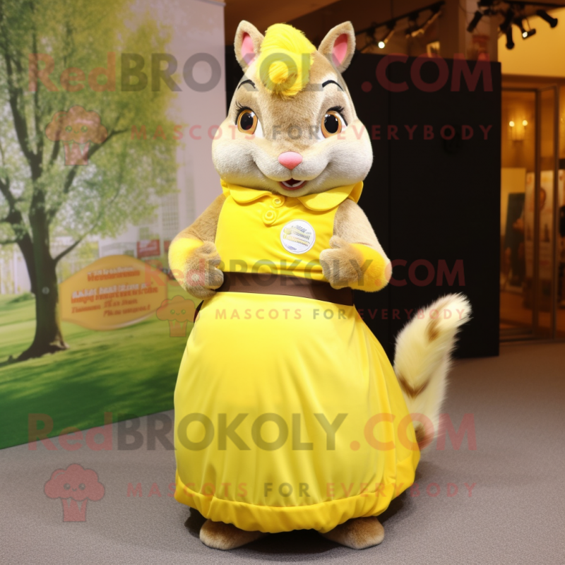 Lemon Yellow Squirrel mascot costume character dressed with Skirt and Cummerbunds