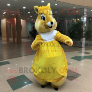 Lemon Yellow Squirrel mascot costume character dressed with Skirt and Cummerbunds