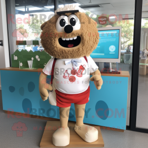 Beige Meatballs mascot costume character dressed with Board Shorts and Pocket squares