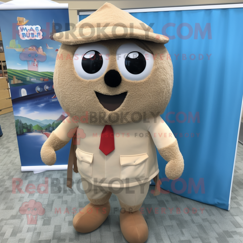 Beige Meatballs mascot costume character dressed with Board Shorts and Pocket squares