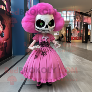 Pink Skull maskot kostume...