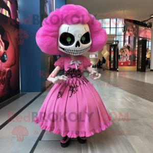 Pink Skull maskot kostym...