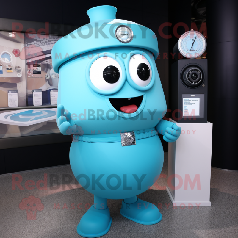 Cyan Camera mascot costume character dressed with Dress and Bracelet watches