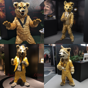 Gold Hyena mascot costume character dressed with Suit Jacket and Anklets