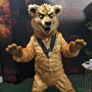 Gold Hyena mascot costume character dressed with Suit Jacket and Anklets