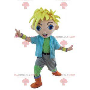 Blond boy mascot young teenager in colorful outfit -