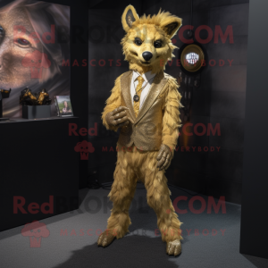 Gold Hyena mascot costume character dressed with Suit Jacket and Anklets