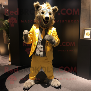 Gold Hyena mascot costume character dressed with Suit Jacket and Anklets