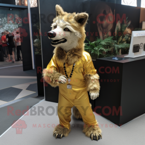 Gold Hyena mascot costume character dressed with Suit Jacket and Anklets