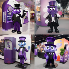 Purple Spinach mascot costume character dressed with Tuxedo and Coin purses