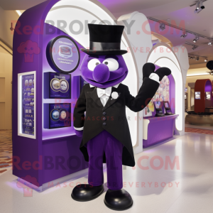 Purple Spinach mascot costume character dressed with Tuxedo and Coin purses