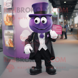 Purple Spinach mascot costume character dressed with Tuxedo and Coin purses