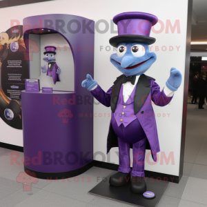 Purple Spinach mascot costume character dressed with Tuxedo and Coin purses