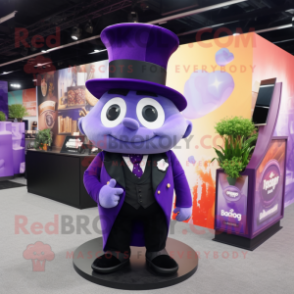 Purple Spinach mascot costume character dressed with Tuxedo and Coin purses